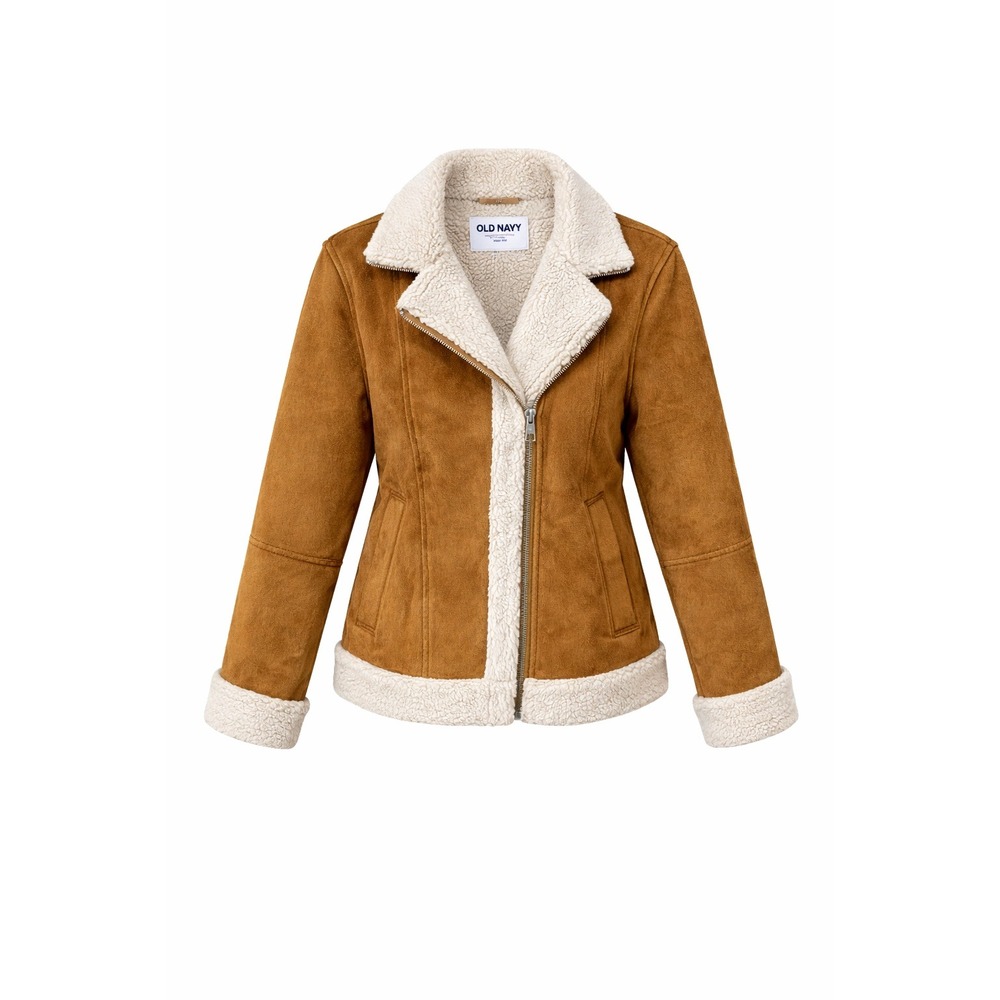 Old Navy Sherpa Lined Faux Suede Aviator Jacket Womens S Brown Zip‎ Coat
